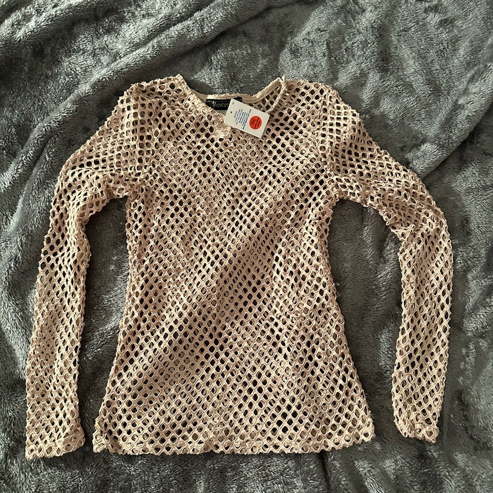 Nude / Beige Long Sleeve Fishnet Shirt